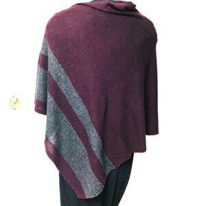 Celeste Cashmere Blend Poncho Sweater Wrap Women's OS One Size Burgundy Gray‎